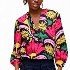 J.Crew Ratti Grandi Fiori Poplin Blouse Women's Small Multicolor Bold Ethnic